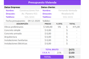 Planilla de Excel de Presupuesto de Obra de Vivienda