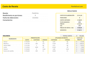 Planilla de Excel Calculadora de Costo de Recetas