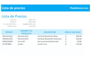 Lista de Precios en Excel