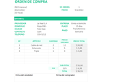 Planilla de Excel de Orden de Compra