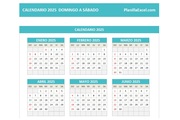 Calendario 2025 domingo a sabado en excel