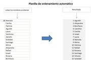 Planilla de Excel de Ordenamiento Alfabético