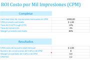Planilla de Excel para el cálculo del ROI de impresiones de CPM