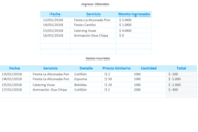 Ingresos y gastos de servicios en Excel